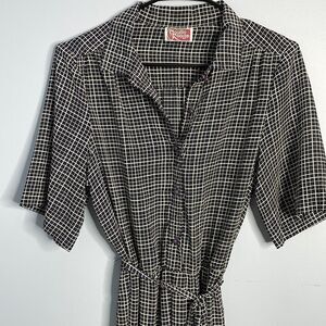 Vintage Moulin Rouge Silk Dress with Belt Shoulder Pads